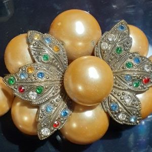 Faux Pearl and rhinestone brooch